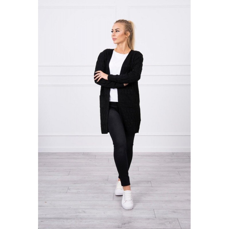 Čierny dámsky kardigán s opaskom SN-7014