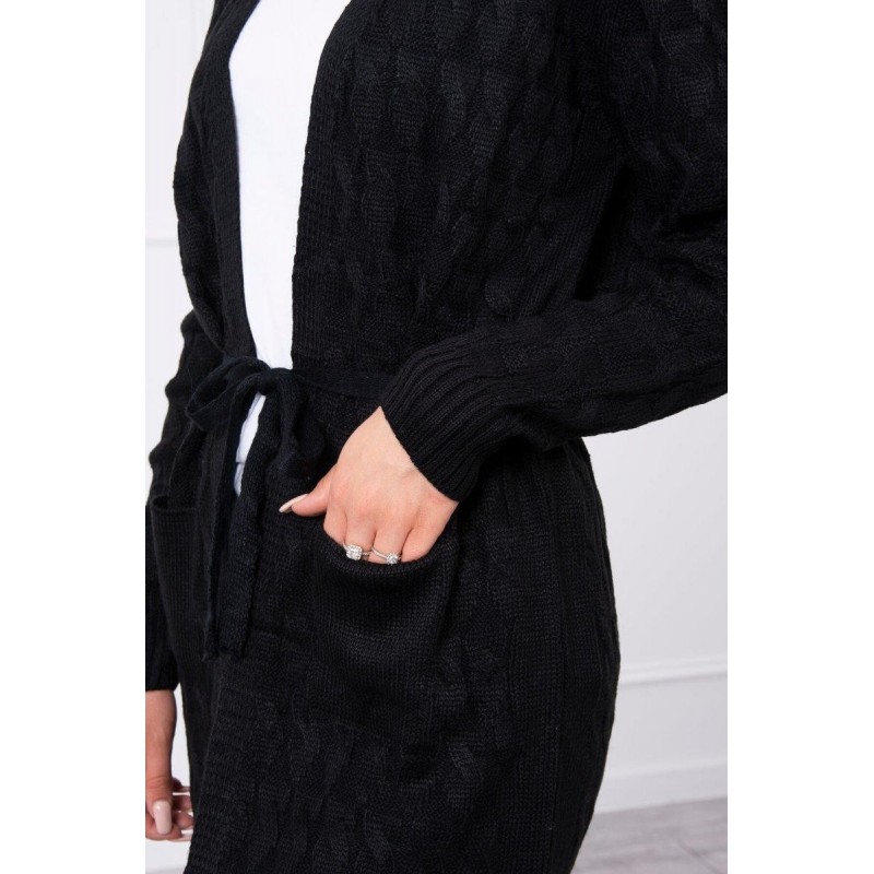 Čierny dámsky kardigán s opaskom SN-7014
