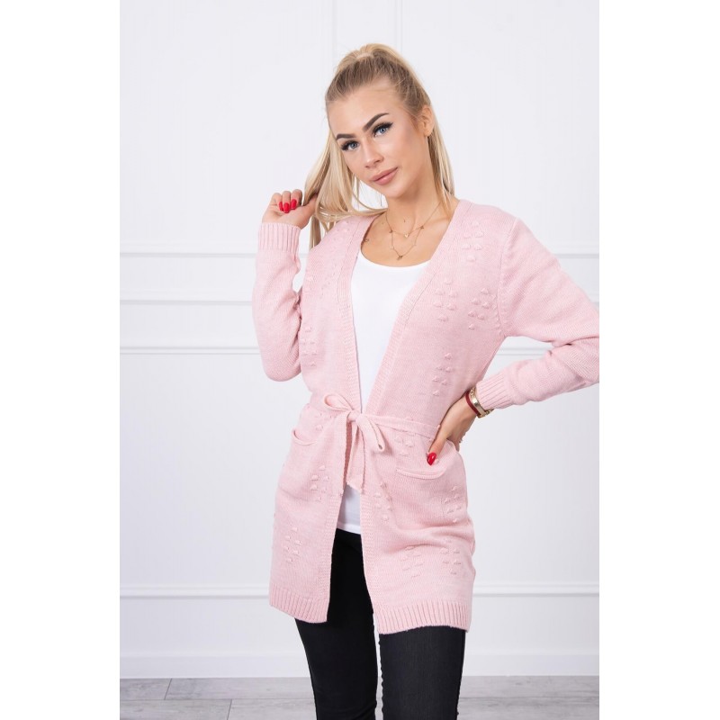 Ružový dámsky kardigán s opaskom SN-7011