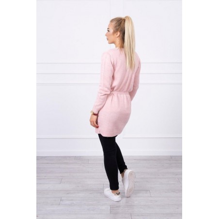 Ružový dámsky kardigán s opaskom SN-7011