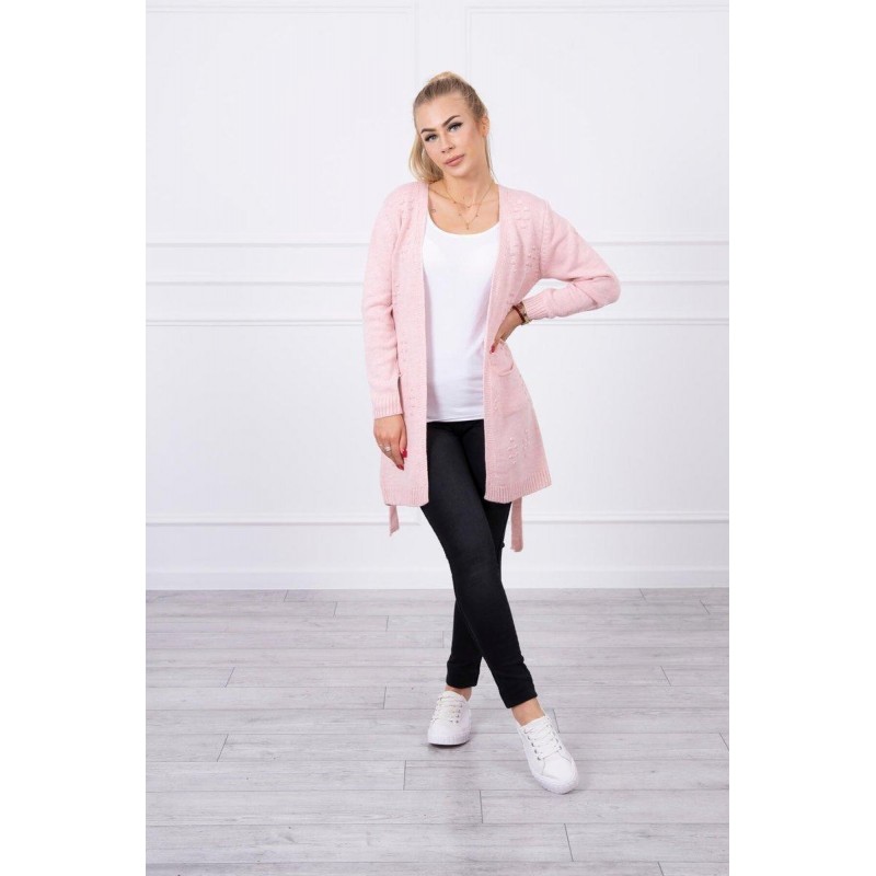 Ružový dámsky kardigán s opaskom SN-7011