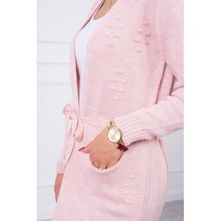 Ružový dámsky kardigán s opaskom SN-7011
