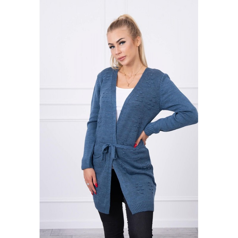 Modrý dámsky kardigán s opaskom SN-7011