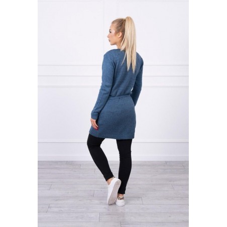 Modrý dámsky kardigán s opaskom SN-7011