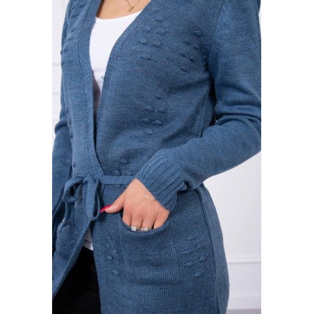 Modrý dámsky kardigán s opaskom SN-7011