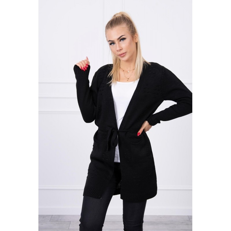 Čierny dámsky kardigán s opaskom SN-7011