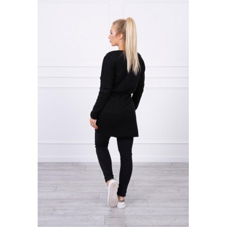 Čierny dámsky kardigán s opaskom SN-7011