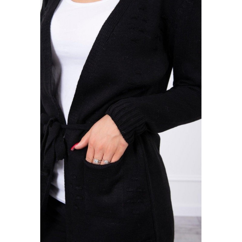 Čierny dámsky kardigán s opaskom SN-7011