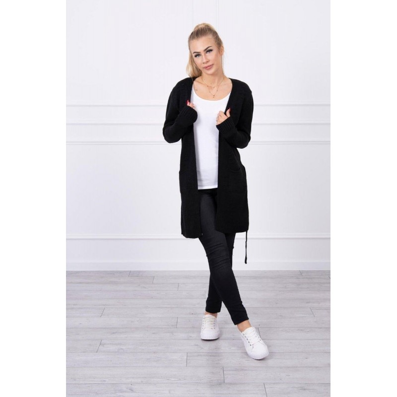 Čierny dámsky kardigán s opaskom SN-7011
