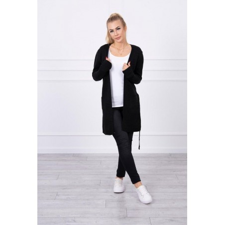 Čierny dámsky kardigán s opaskom SN-7011