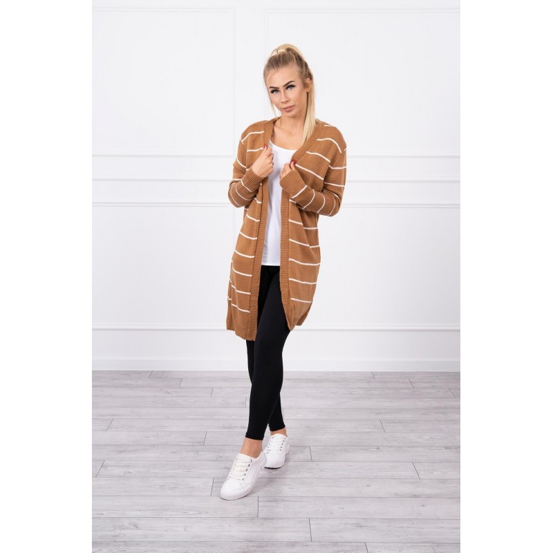 Pruhovaný dámsky kardigán 2020-1 - kamelový