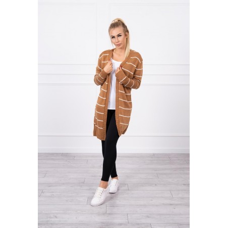 Pruhovaný dámsky kardigán 2020-1 - kamelový