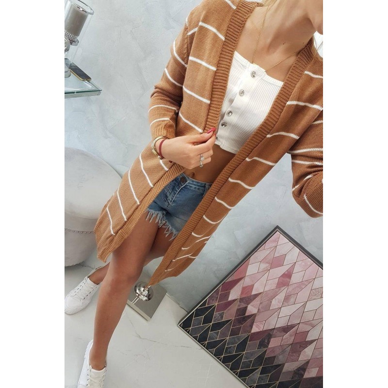 Pruhovaný dámsky kardigán 2020-1 - kamelový