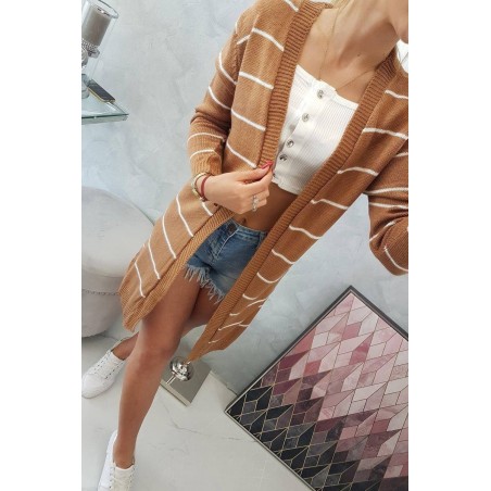 Pruhovaný dámsky kardigán 2020-1 - kamelový