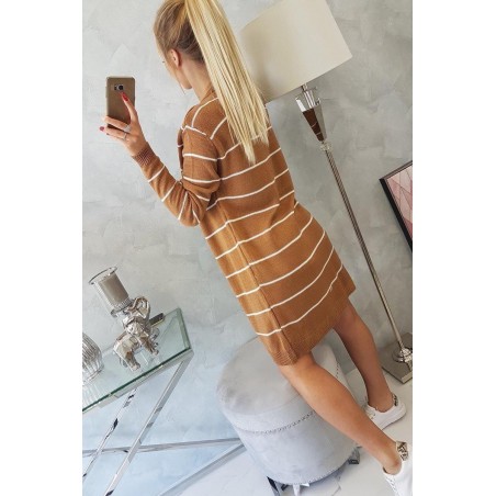 Pruhovaný dámsky kardigán 2020-1 - kamelový