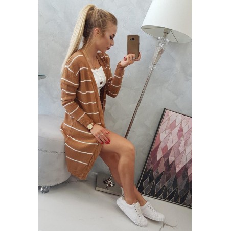 Pruhovaný dámsky kardigán 2020-1 - kamelový