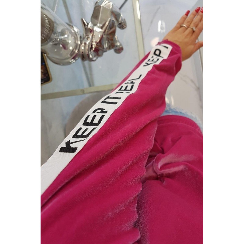 Dámska velúrová mikina s kapucňou 9101 - fuchsiová