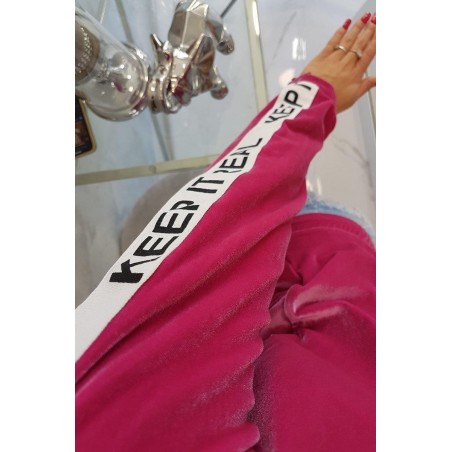 Dámska velúrová mikina s kapucňou 9101 - fuchsiová