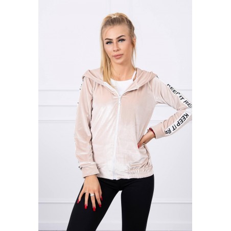 Dámska velúrová mikina s kapucňou 9101 - béžová