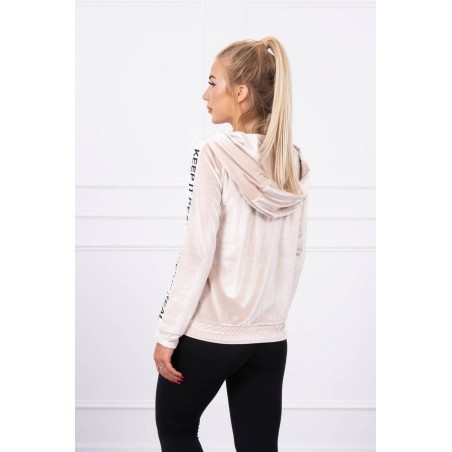Dámska velúrová mikina s kapucňou 9101 - béžová