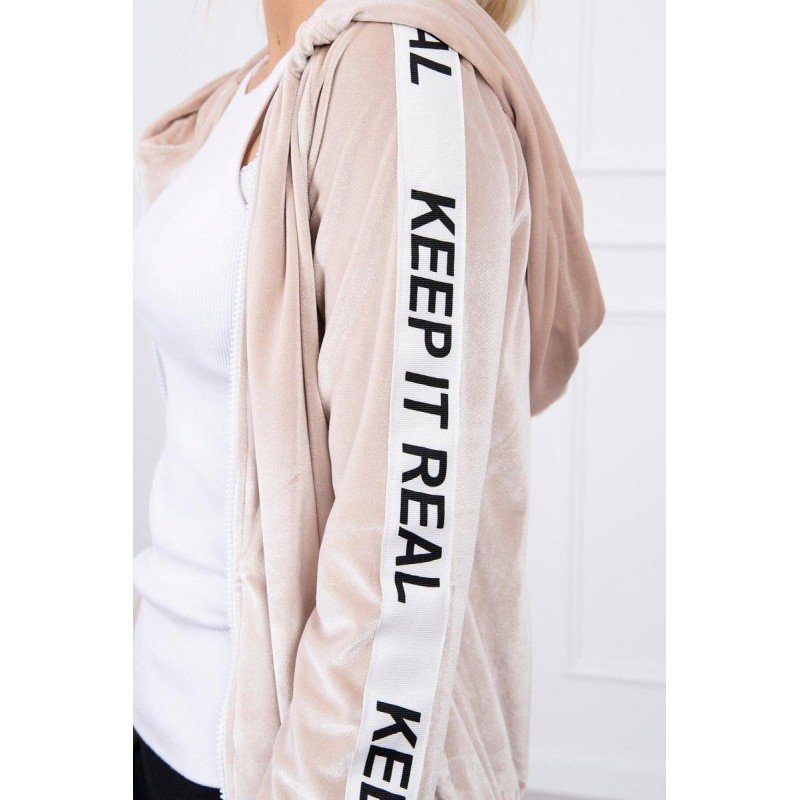 Dámska velúrová mikina s kapucňou 9101 - béžová