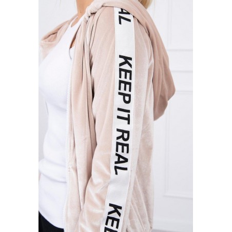 Dámska velúrová mikina s kapucňou 9101 - béžová