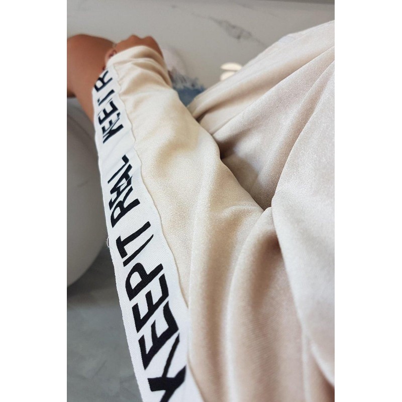 Dámska velúrová mikina s kapucňou 9101 - béžová