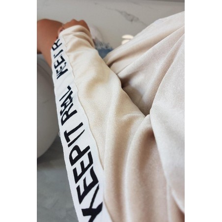 Dámska velúrová mikina s kapucňou 9101 - béžová