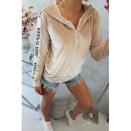 Dámska velúrová mikina s kapucňou 9101 - béžová