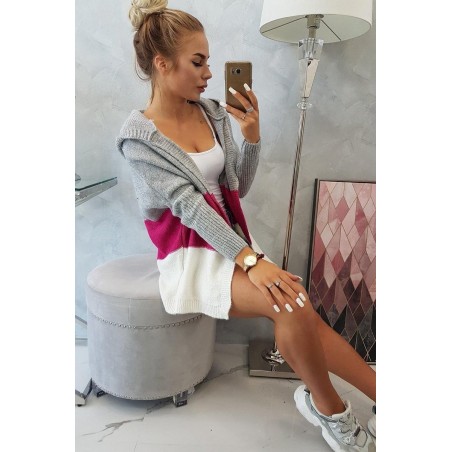 Dámsky kardigán 2019-15 - sivý-fuchsiový-ecru