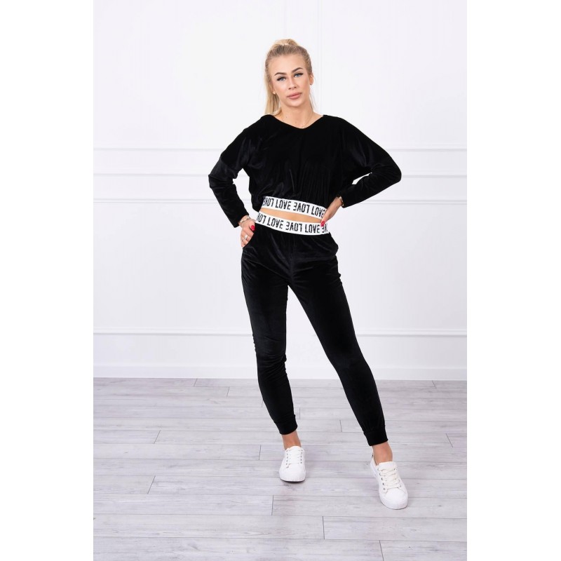 Velúrová dámska tepláková súprava 9104 - čierna