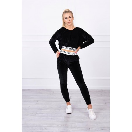 Velúrová dámska tepláková súprava 9104 - čierna