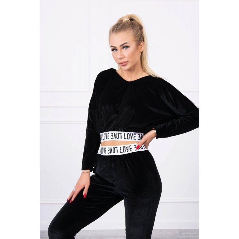 Velúrová dámska tepláková súprava 9104 - čierna