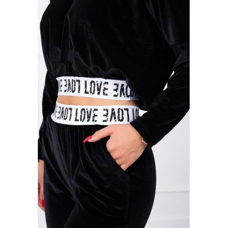 Velúrová dámska tepláková súprava 9104 - čierna