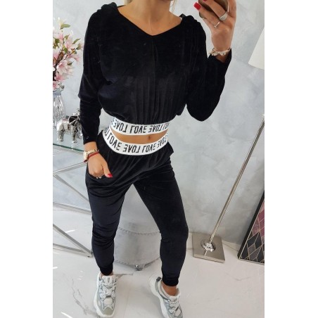 Velúrová dámska tepláková súprava 9104 - čierna