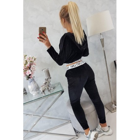 Velúrová dámska tepláková súprava 9104 - čierna