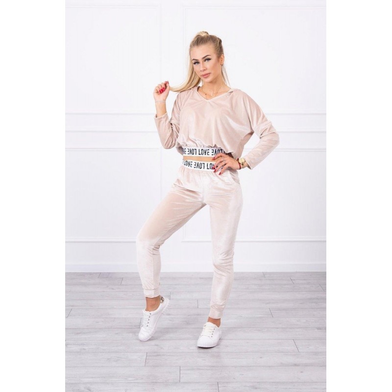 Velúrová dámska tepláková súprava 9104 - béžová