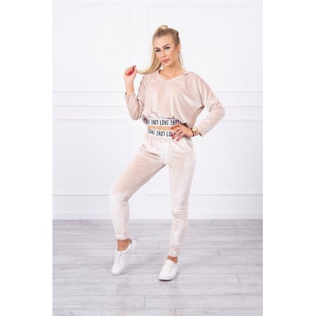 Velúrová dámska tepláková súprava 9104 - béžová