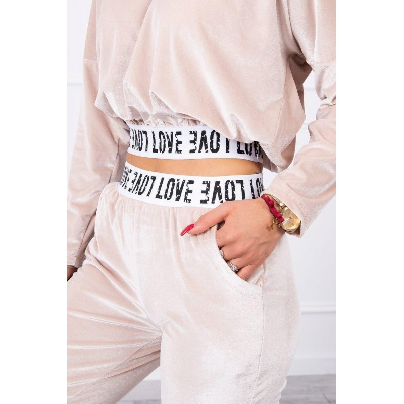 Velúrová dámska tepláková súprava 9104 - béžová