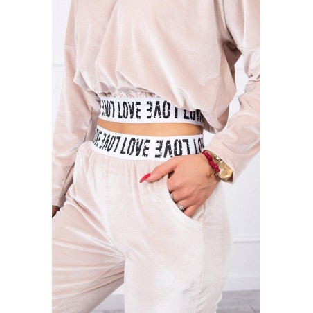 Velúrová dámska tepláková súprava 9104 - béžová