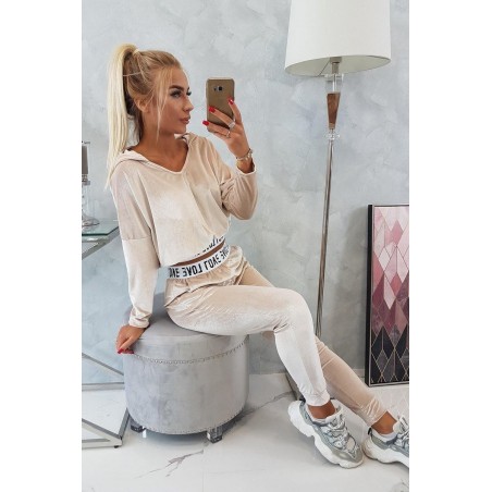 Velúrová dámska tepláková súprava 9104 - béžová