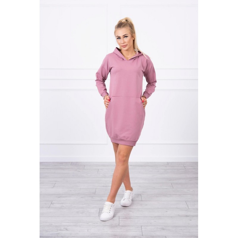 Dámsky šaty s kapucňou 67292 - tmavoružové
