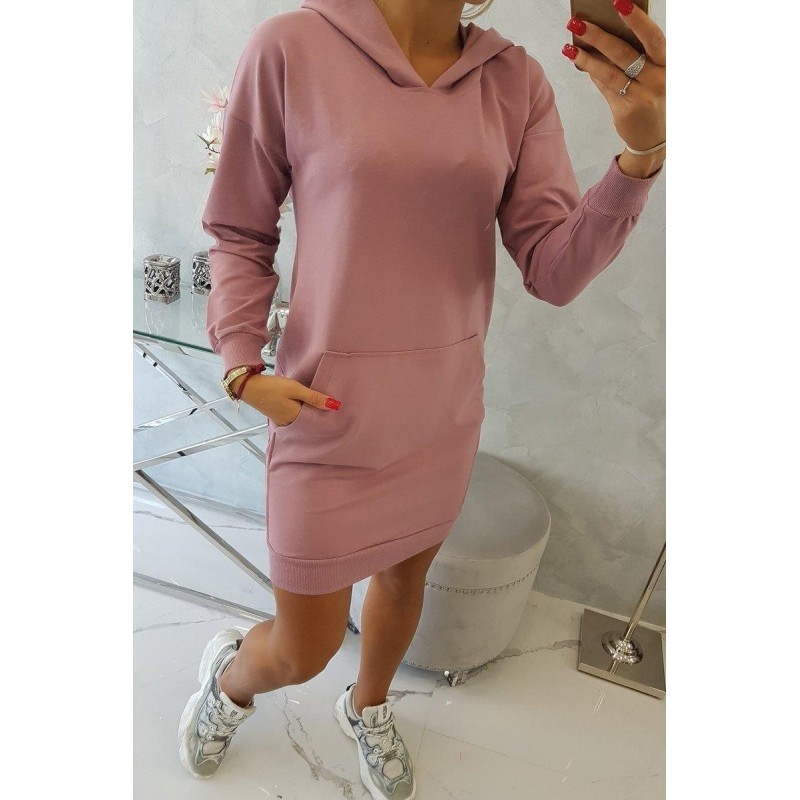 Dámsky šaty s kapucňou 67292 - tmavoružové