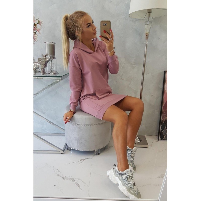 Dámsky šaty s kapucňou 67292 - tmavoružové