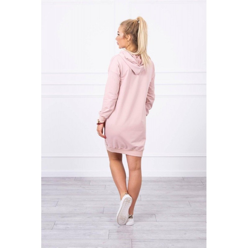 Dámsky šaty s kapucňou 67292 - púdrovo ružové