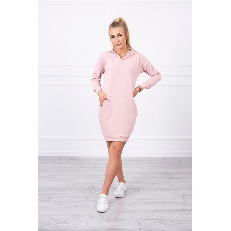 Dámsky šaty s kapucňou 67292 - púdrovo ružové