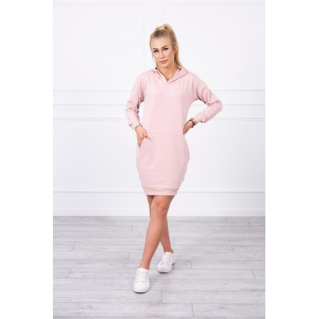 Dámsky šaty s kapucňou 67292 - púdrovo ružové
