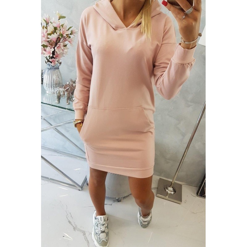Dámsky šaty s kapucňou 67292 - púdrovo ružové
