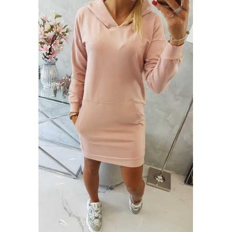 Dámsky šaty s kapucňou 67292 - púdrovo ružové