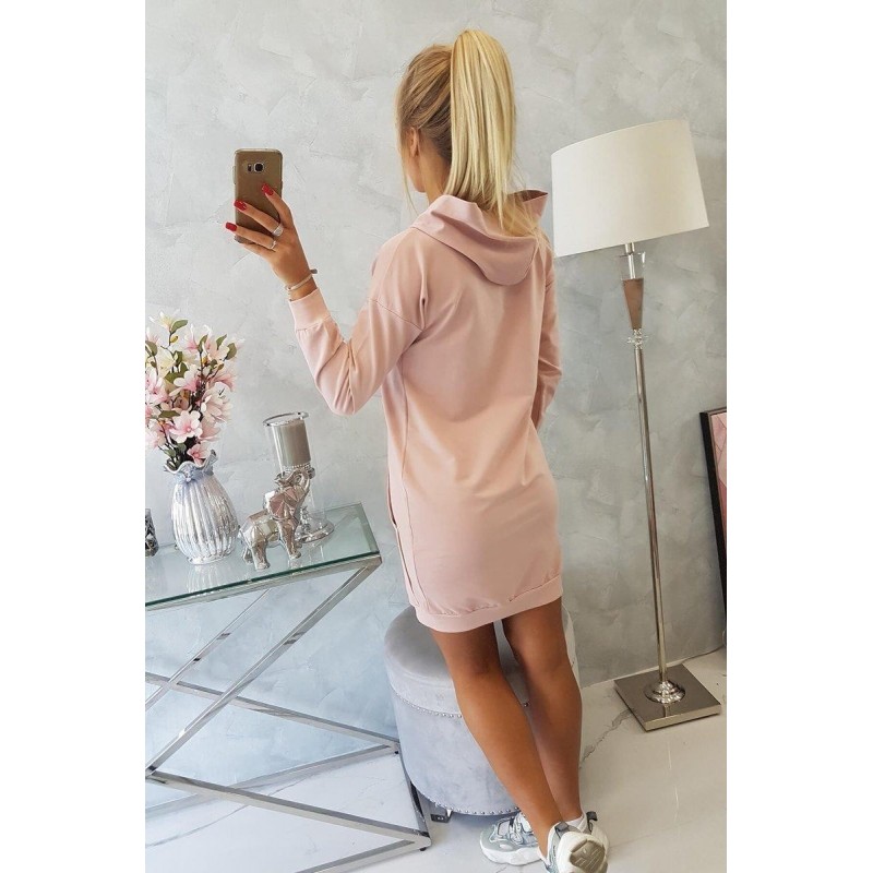 Dámsky šaty s kapucňou 67292 - púdrovo ružové